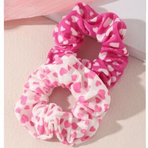 Pink Heart Print Scrunchies